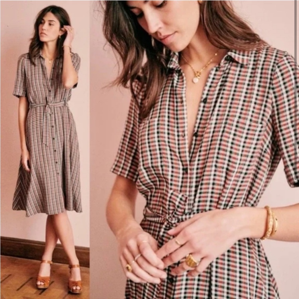 Sezane Jeanne Plaid Midi Dress
